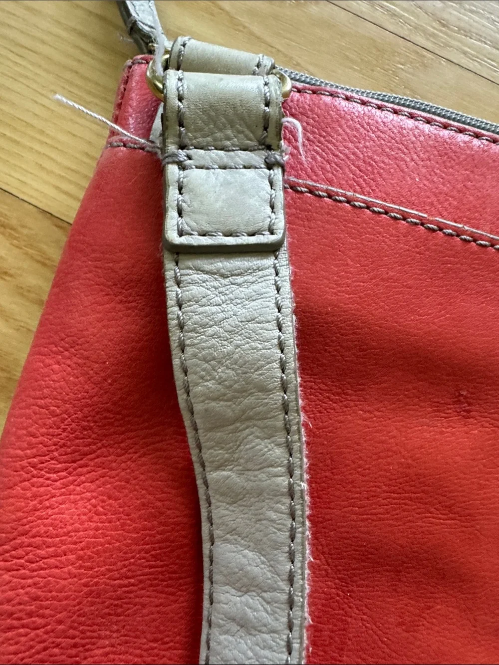 Fossil Leather Crossbody Bag Colorblock Coral Cream Neutral Adjustable Strap